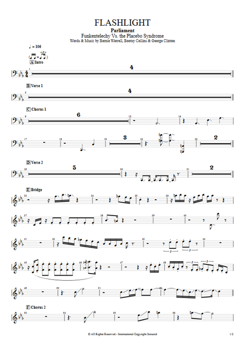 Flashlight Parliament guitar pro tab Clavinet Full Score mysongbook
