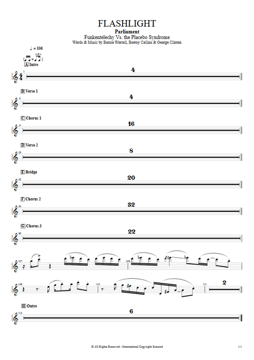 Flashlight Parliament guitar pro tab Sax Full Score mysongbook