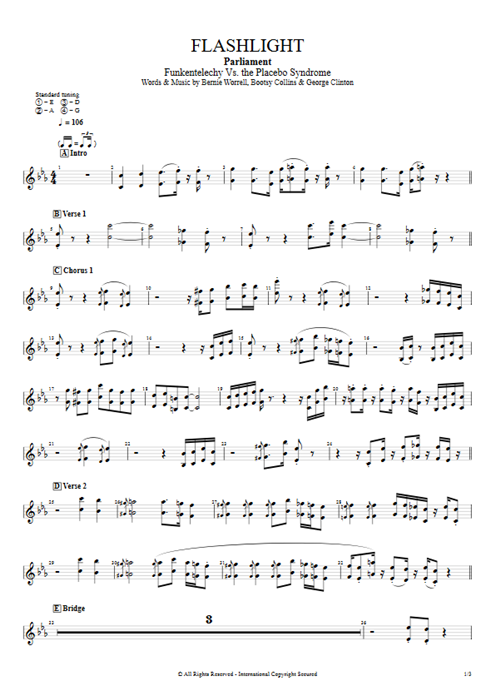 Flashlight Parliament guitar pro tab Strings Full Score mysongbook