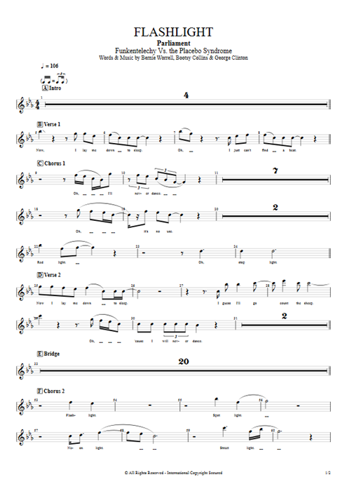 Flashlight Parliament guitar pro tab Vocals Full Score mysongbook