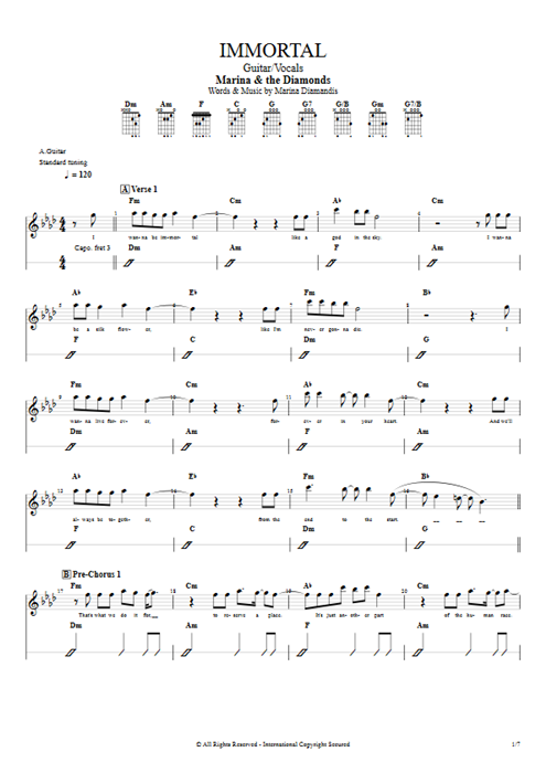 Immortal Marina and the Diamonds guitar pro tab Full Score Guitar & Vocals mysongbook