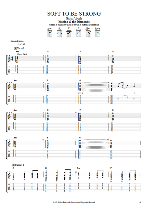 Soft to Be Strong Marina and the Diamonds guitar pro tab AGuitar Guitar & Vocals mysongbook