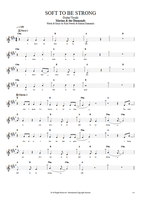 Soft to Be Strong Marina and the Diamonds guitar pro tab Vocals Guitar & Vocals mysongbook