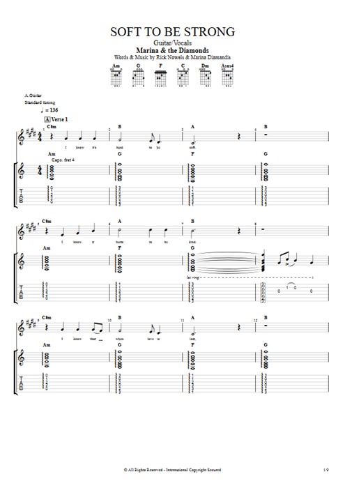 Soft to Be Strong Marina and the Diamonds guitar pro tab Full Score Guitar & Vocals mysongbook