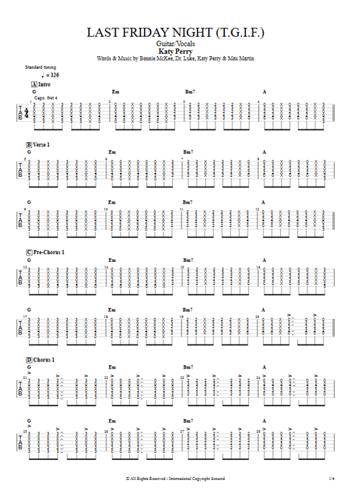 Last Friday Night (T.G.I.F.) Katy Perry guitar pro tab AGuitar Guitar & Vocals mysongbook