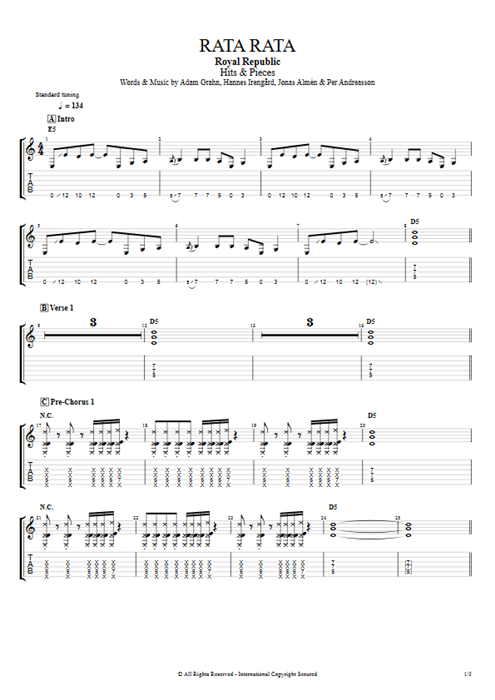 Rata Rata Royal Republic guitar pro tab EGuitarI Full Score mysongbook