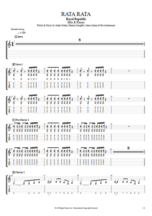 Rata Rata Royal Republic guitar pro tab EGuitarII Full Score mysongbook