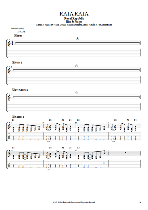 Rata Rata Royal Republic guitar pro tab EGuitarIII Full Score mysongbook