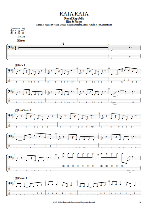 Rata Rata Royal Republic guitar pro tab EBass Full Score mysongbook
