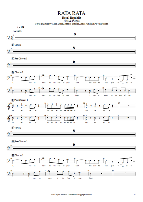 Rata Rata Royal Republic guitar pro tab BackVocII Full Score mysongbook
