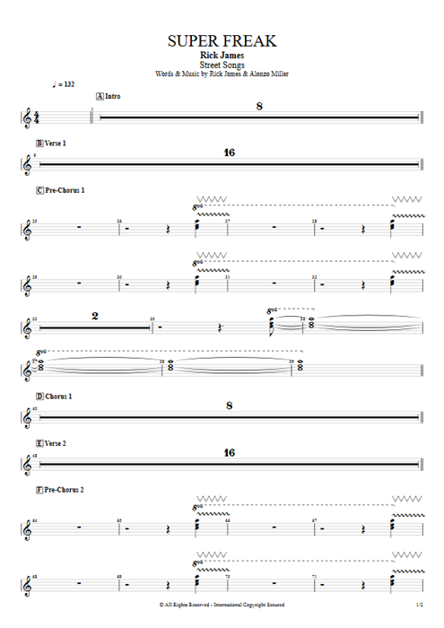 Super Freak Rick James guitar pro tab SynthIII Full Score mysongbook
