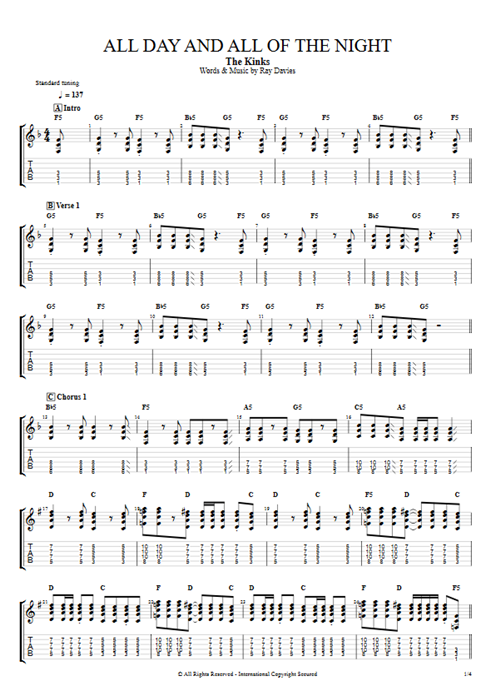 All Day and All of the Night The Kinks guitar pro tab EGuitarI Guitars, Bass & Backing Track mysongbook