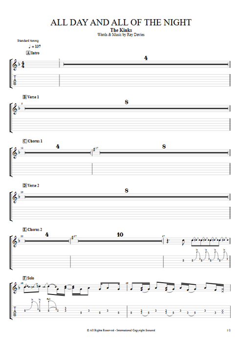All Day and All of the Night The Kinks guitar pro tab EGuitarII Guitars, Bass & Backing Track mysongbook