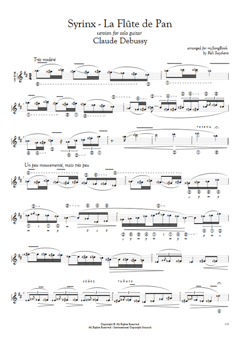 Syrinx - La flûte de pan Claude Debussy guitar pro tab AGuitar Solo Guitar mysongbook