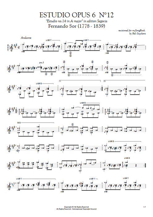 Estudio Opus 6  N°12 Fernando Sor guitar pro tab AGuitar Solo Guitar mysongbook