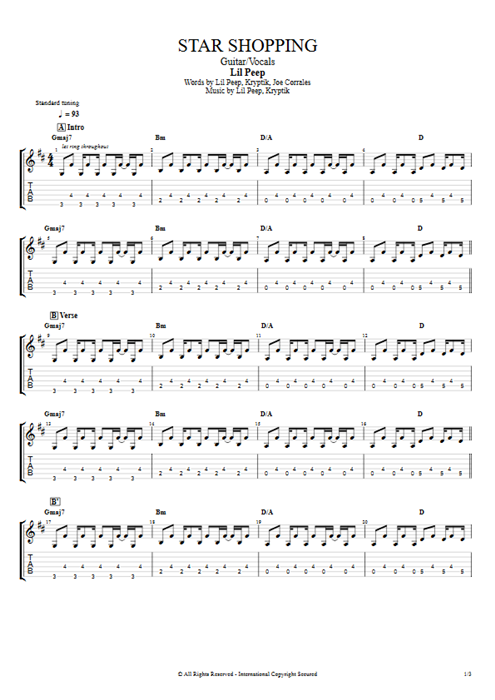 Star Shopping Lil Peep guitar pro tab AGuitar Guitar & Vocals mysongbook