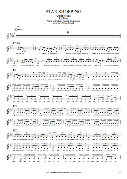 Star Shopping Lil Peep guitar pro tab Vocals Guitar & Vocals mysongbook