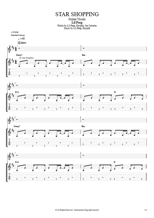 Star Shopping Lil Peep guitar pro tab Full Score Guitar & Vocals mysongbook