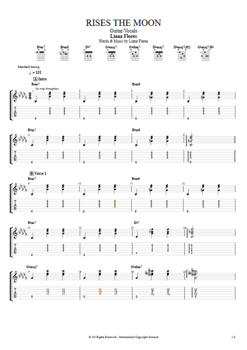 Rises the Moon Liana Flores guitar pro tab AGuitar Guitar & Vocals mysongbook