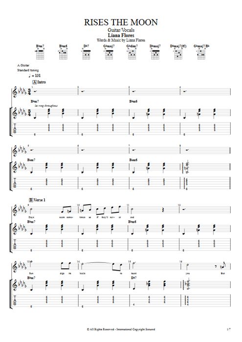 Rises the Moon Liana Flores guitar pro tab Full Score Guitar & Vocals mysongbook