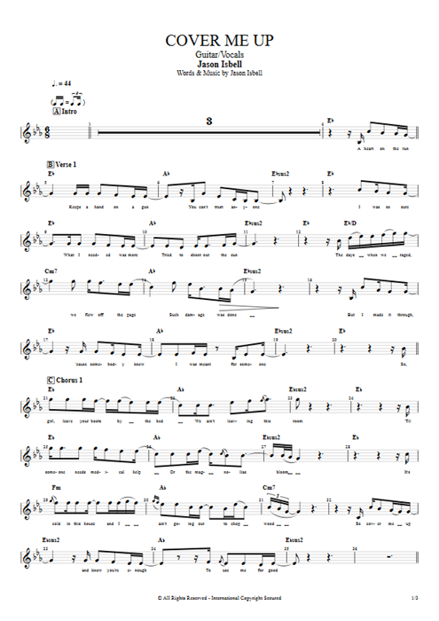 Cover Me Up Jason Isbell guitar pro tab Vocals Guitar & Vocals mysongbook