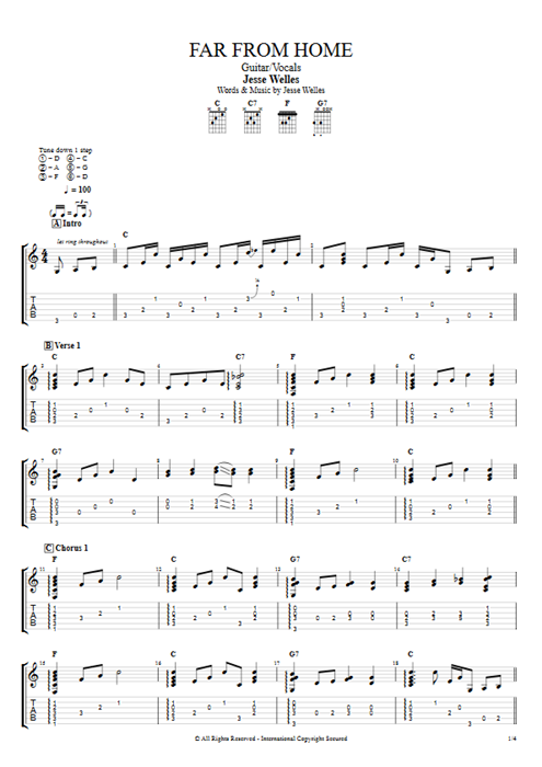 Far from Home Jesse Welles guitar pro tab AGuitar Guitar & Vocals mysongbook