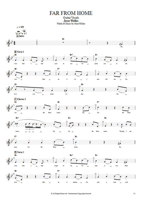 Far from Home Jesse Welles guitar pro tab Vocals Guitar & Vocals mysongbook