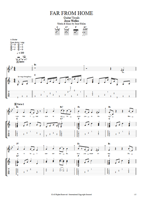 Far from Home Jesse Welles guitar pro tab Full Score Guitar & Vocals mysongbook