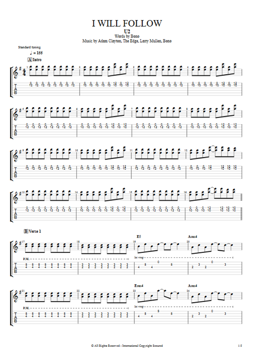 I Will Follow U2 guitar pro tab EGuitar Guitar & Backing Track mysongbook