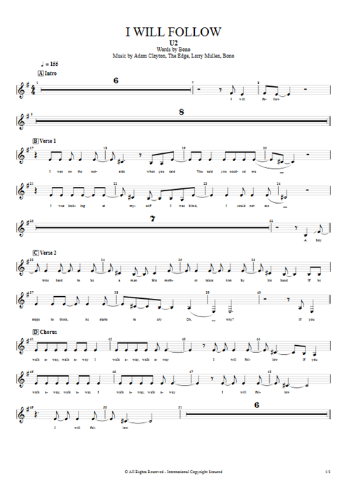 I Will Follow U2 guitar pro tab Vocals Guitar & Backing Track mysongbook