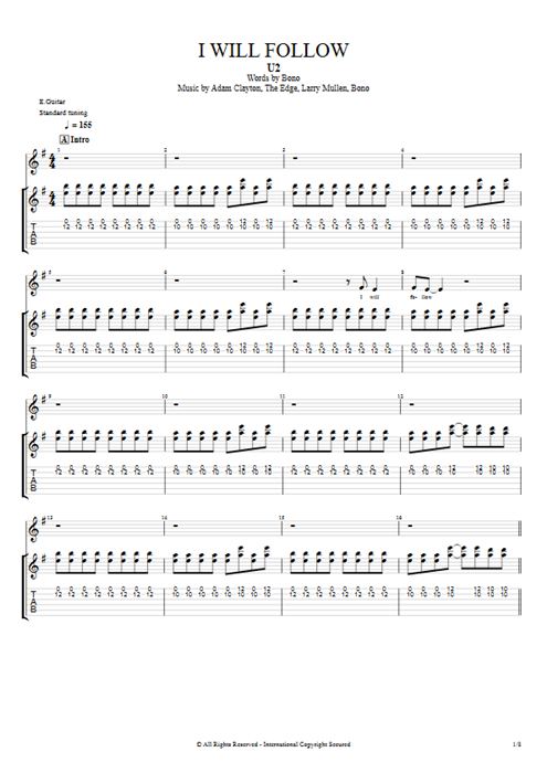 I Will Follow U2 guitar pro tab Full Score Guitar & Backing Track mysongbook