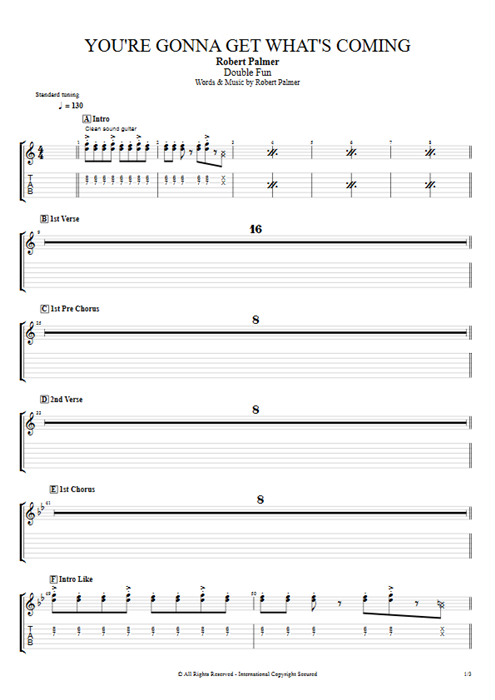 You're Gonna Get What's Coming Robert Palmer guitar pro tab EGuitarII Full Score mysongbook