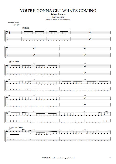 You're Gonna Get What's Coming Robert Palmer guitar pro tab EBass Full Score mysongbook