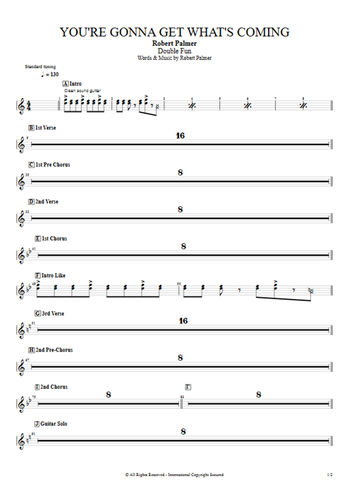 You're Gonna Get What's Coming Robert Palmer guitar pro tab Piano Full Score mysongbook