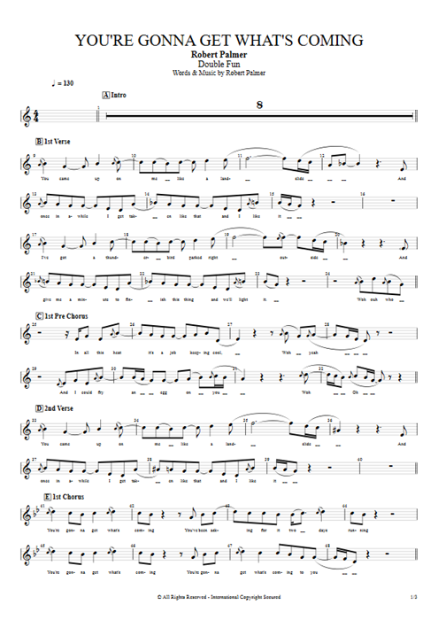 You're Gonna Get What's Coming Robert Palmer guitar pro tab Vocals Full Score mysongbook