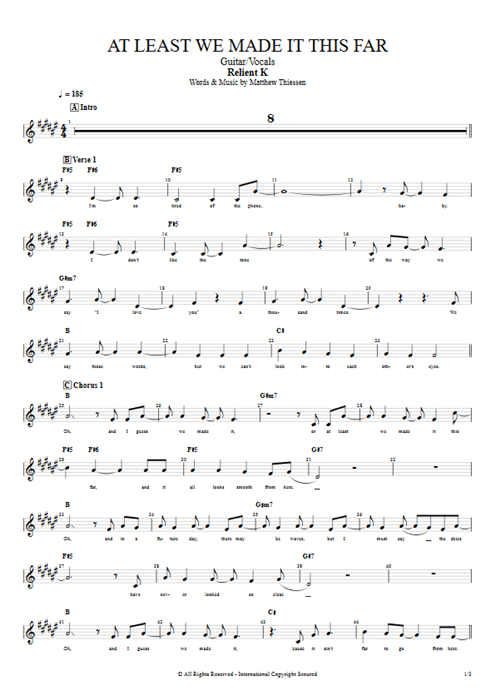 At Least We Made it This Far Relient K guitar pro tab Vocals Guitar & Vocals mysongbook