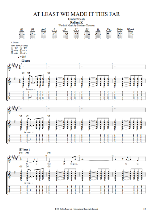 At Least We Made it This Far Relient K guitar pro tab Full Score Guitar & Vocals mysongbook