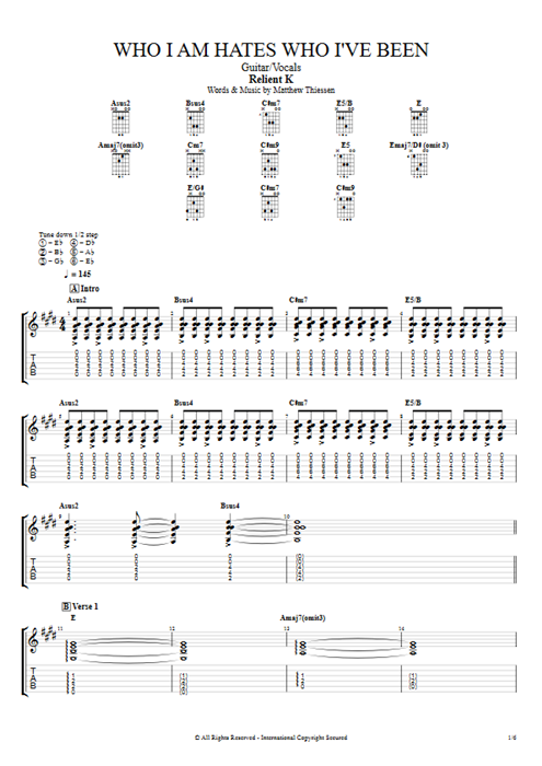 Who I Am Hates Who I've Been Relient K guitar pro tab AGuitar Guitar & Vocals mysongbook