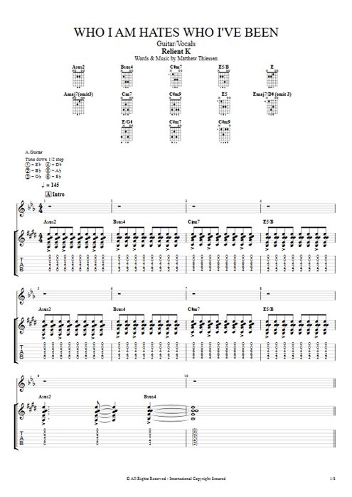 Who I Am Hates Who I've Been Relient K guitar pro tab Full Score Guitar & Vocals mysongbook