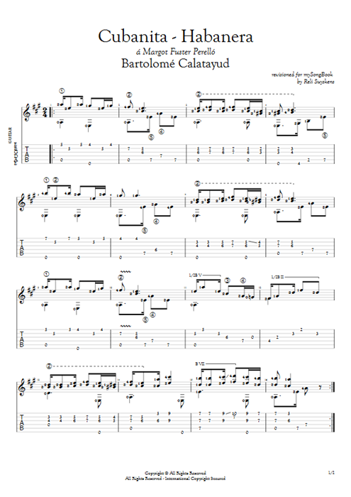 Cubanita  Habanera Bartolomé Calatayud guitar pro tab AGuitar Solo Guitar mysongbook