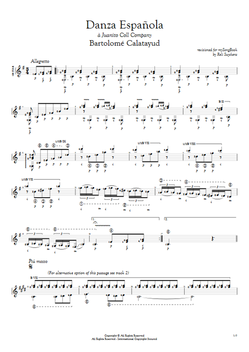 Danza Española Bartolomé Calatayud guitar pro tab AGuitar Solo Guitar mysongbook