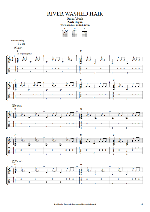 River Washed Hair Zach Bryan guitar pro tab AGuitar Guitar & Vocals mysongbook
