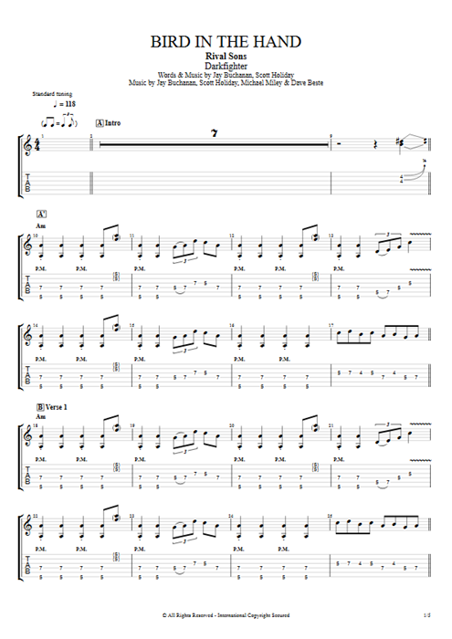 Bird in the Hand Rival Sons guitar pro tab EGuitarII Full Score mysongbook