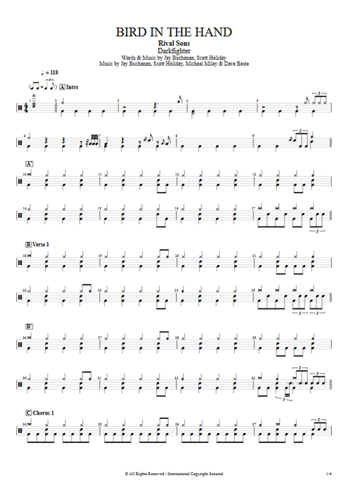 Bird in the Hand Rival Sons guitar pro tab Drums Full Score mysongbook