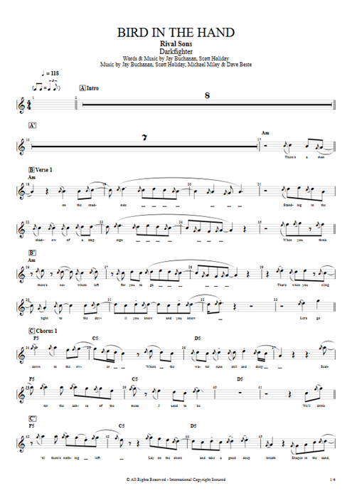 Bird in the Hand Rival Sons guitar pro tab Vocals Full Score mysongbook