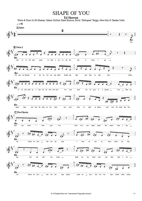 Shape of You Ed Sheeran guitar pro tab Vocals Guitar & Backing Track mysongbook
