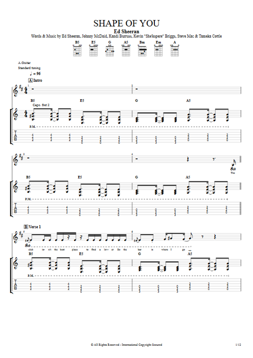 Shape of You Ed Sheeran guitar pro tab Full Score Guitar & Backing Track mysongbook