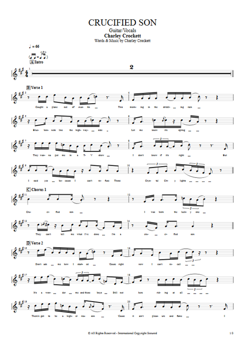 Crucified Son Charley Crockett guitar pro tab Vocals Guitar & Vocals mysongbook