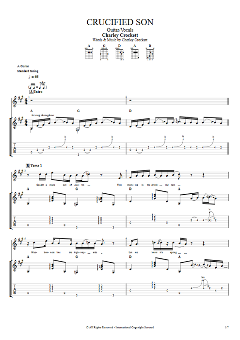 Crucified Son Charley Crockett guitar pro tab Full Score Guitar & Vocals mysongbook