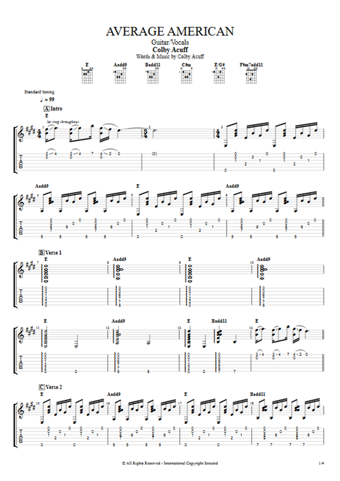 Average American Colby Acuff guitar pro tab AGuitar Guitar & Vocals mysongbook
